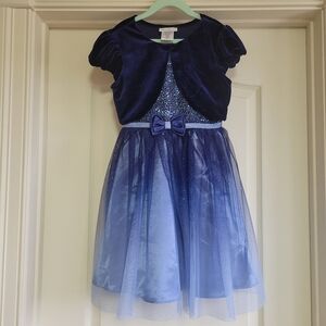 Girls Blue Velvet and Sequin Dress